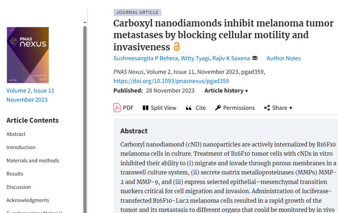 Nano-diamond block tumor metastasis